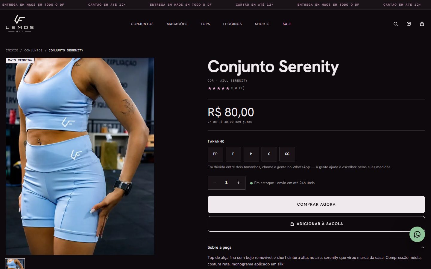 Página de um produto com grade de tamanhos