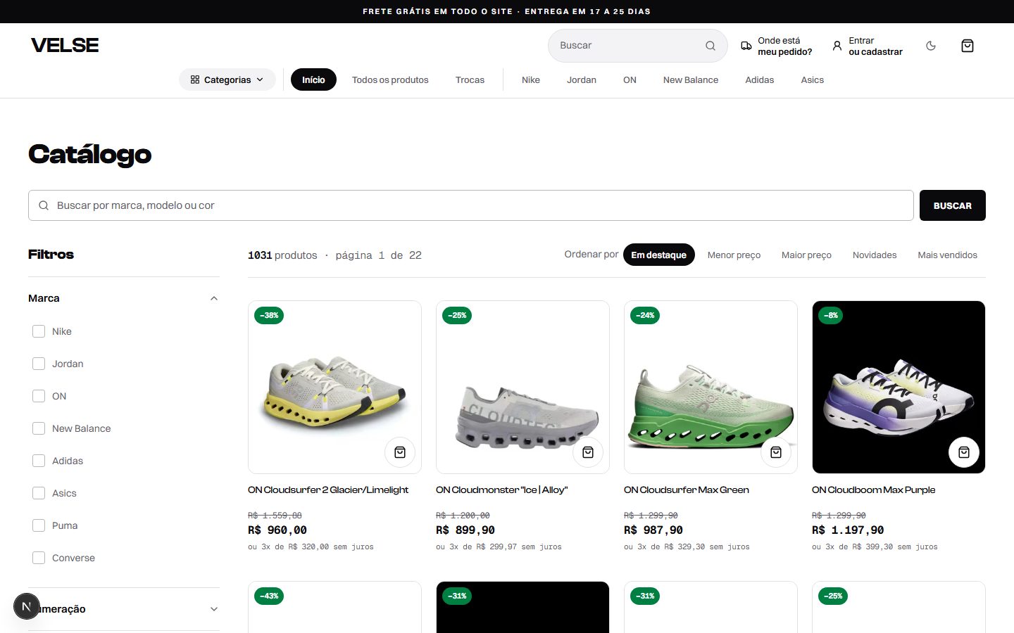 Catálogo de sneakers com filtros por marca